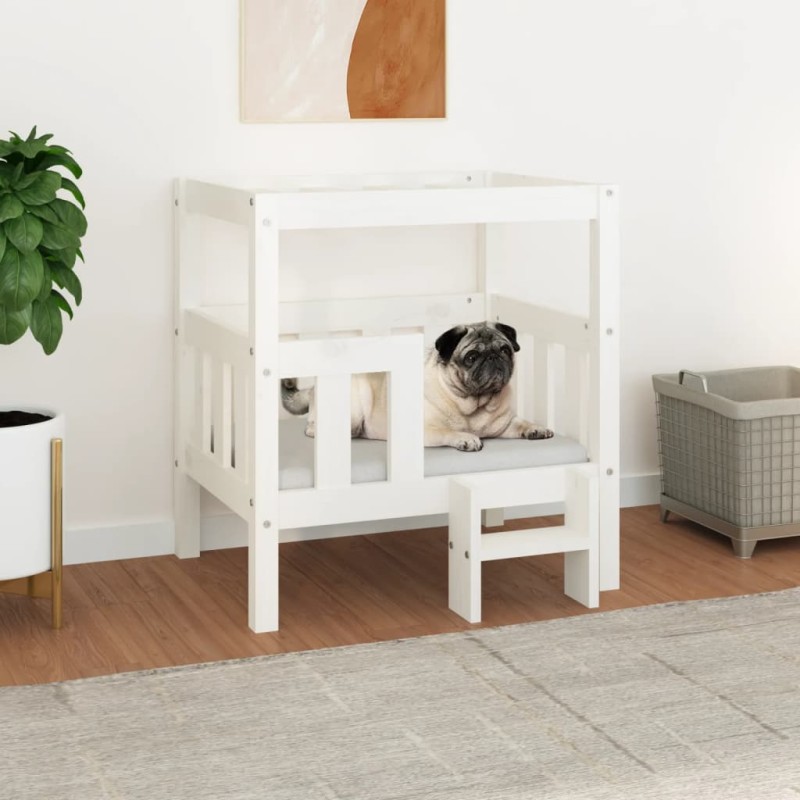 Cama para cães 65,5x43x70 cm madeira de pinho maciça branco-Ninhos para cães-Home Retail