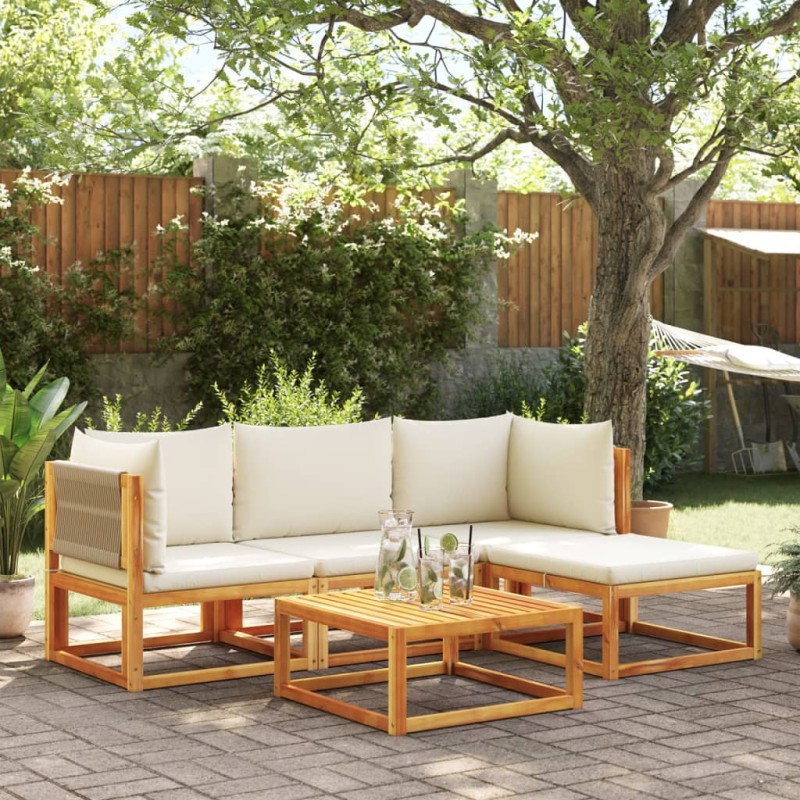 5 pcs conjunto de sofás de jardim com almofadões acácia maciça-Sofás para exterior-Home Retail