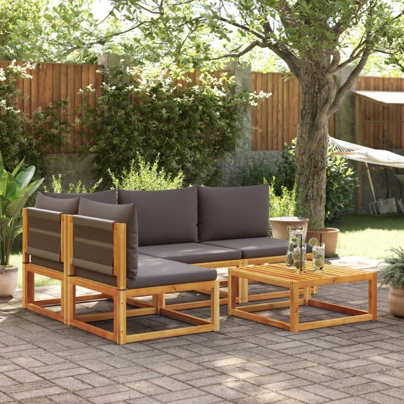 5 pcs conjunto de sofás de jardim com almofadões acácia maciça-Sofás para exterior-Home Retail