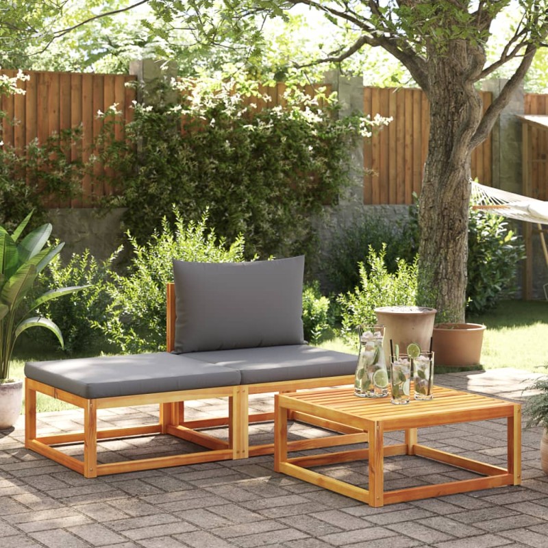 3 pcs conjunto de sofás de jardim com almofadões acácia maciça-Sofás para exterior-Home Retail