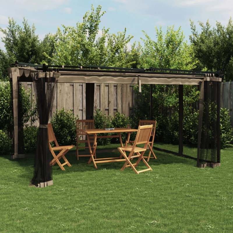 Gazebo com paredes de malha 4x3 m aço cinzento-acastanhado-Toldos e gazebos-Home Retail