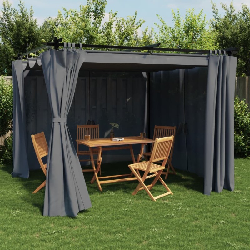 Gazebo com cortinas 3x3 m aço antracite-Toldos e gazebos-Home Retail