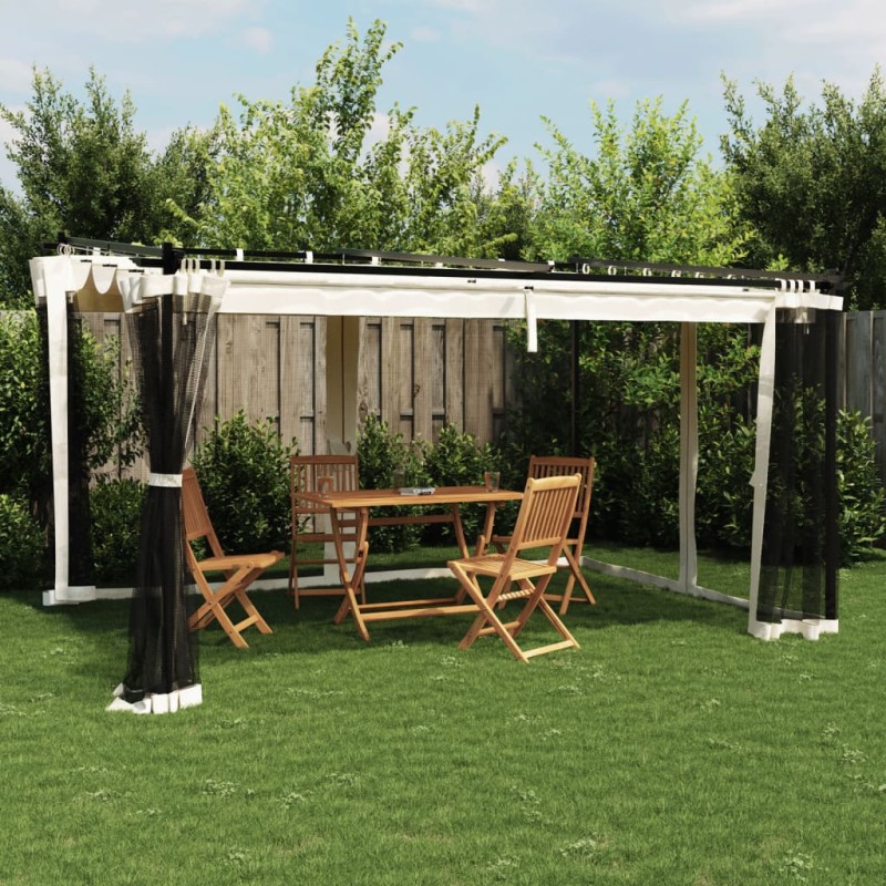 Gazebo com paredes de malha 4x3 m aço creme-Toldos e gazebos-Home Retail