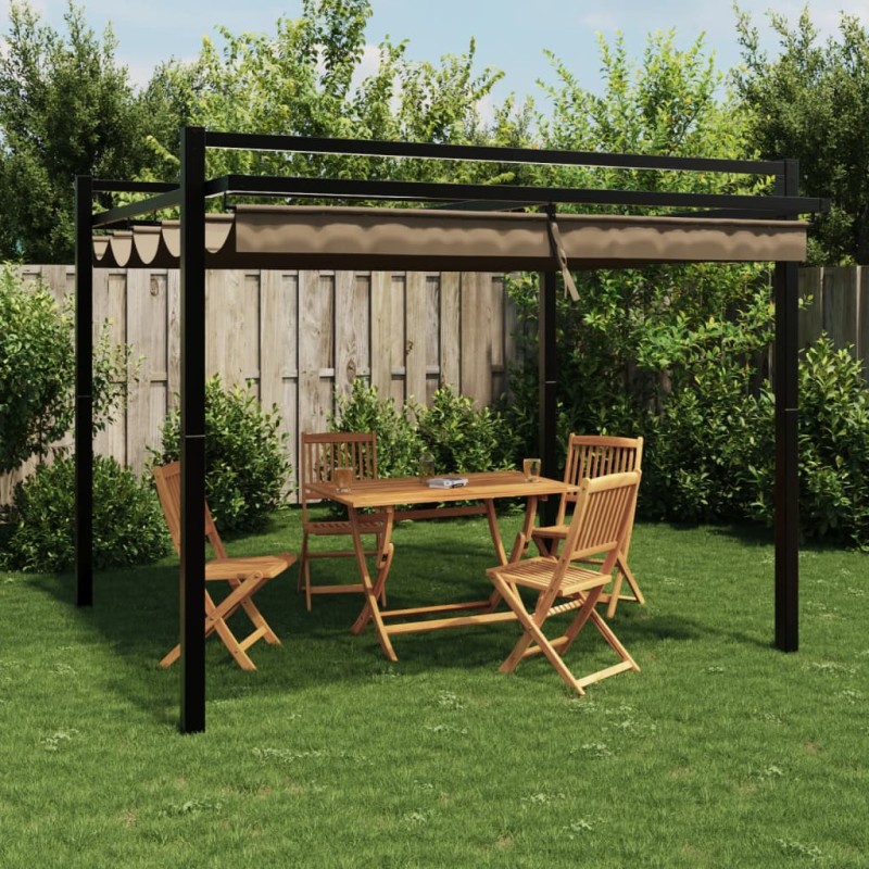 Gazebo jardim c/ teto retrátil 3x3 m alumínio cinza-acastanhado-Toldos e gazebos-Home Retail