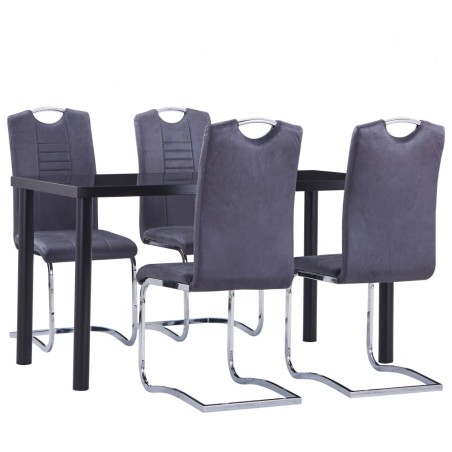 5 pcs conjunto de jantar camurça artificial cinzento