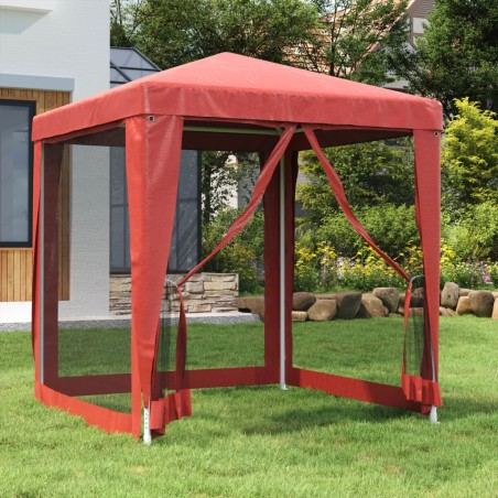 Tenda p/ festas c/ 4 paredes laterais rede 2x2 m PEAD vermelho