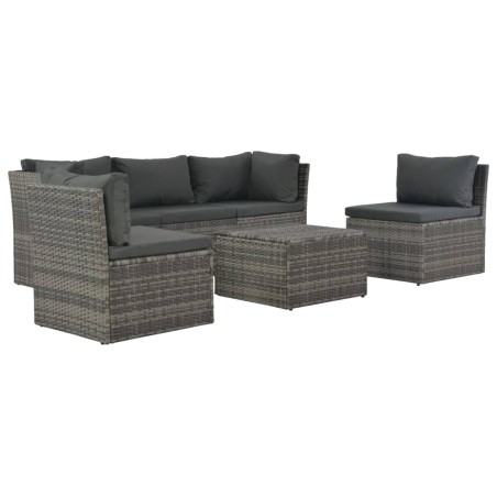 Conjunto lounge de jardim c/ almofadões 4 pcs vime PE cinzento