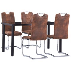 5 pcs conjunto de jantar camurça artificial castanho