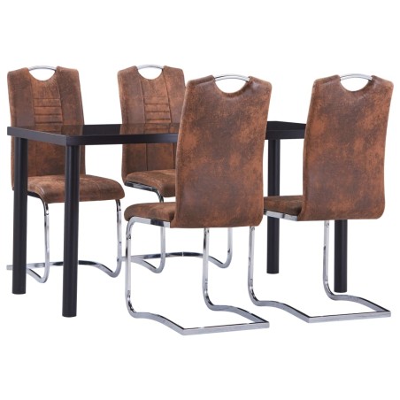 5 pcs conjunto de jantar camurça artificial castanho