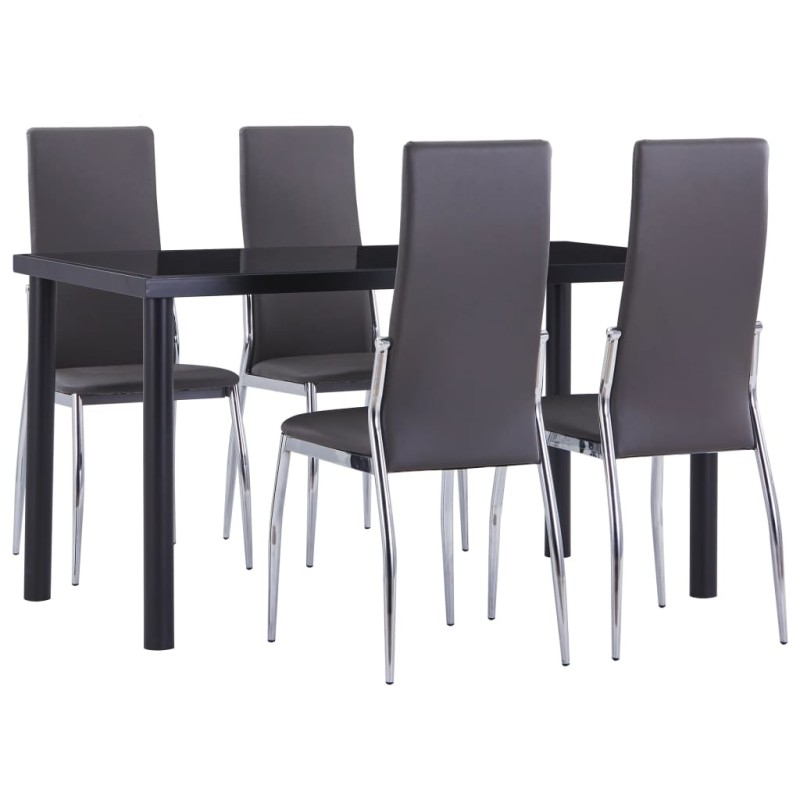 5 pcs conjunto de jantar couro artificial cinzento-Conjuntos de móveis para cozinha e sala de jantar-Home Retail