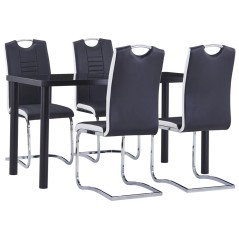 5 pcs conjunto de jantar couro artificial preto