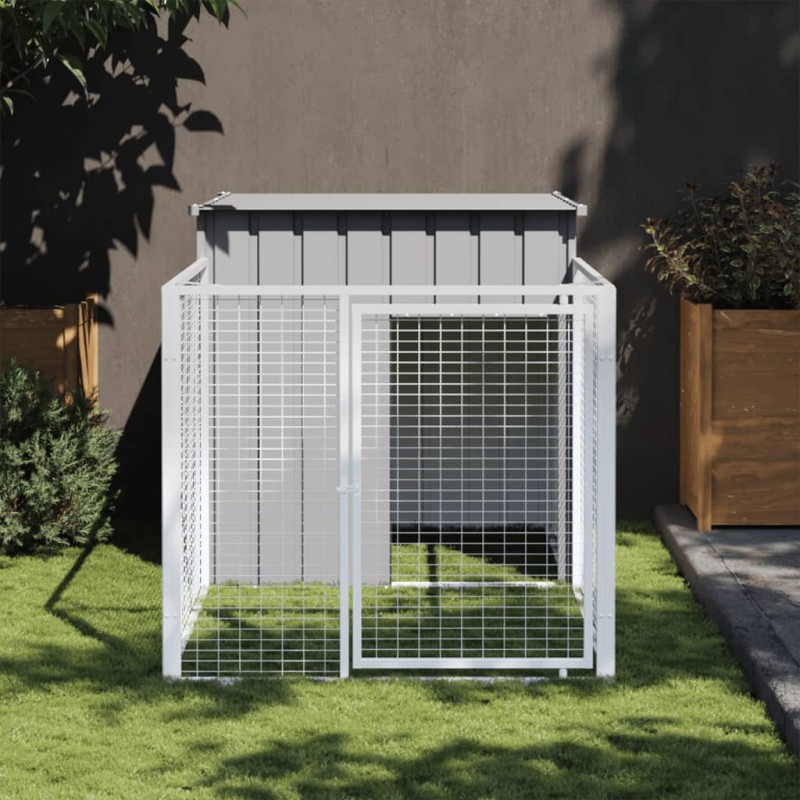 Casota para cães com parque aço galvanizado cinzento-claro-Casotas para cães-Home Retail