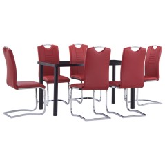 7 pcs conjunto de jantar couro artificial vermelho