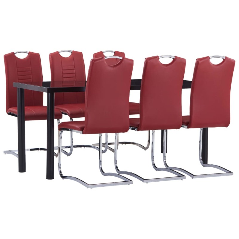 7 pcs conjunto de jantar couro artificial vermelho-Conjuntos de móveis para cozinha e sala de jantar-Home Retail