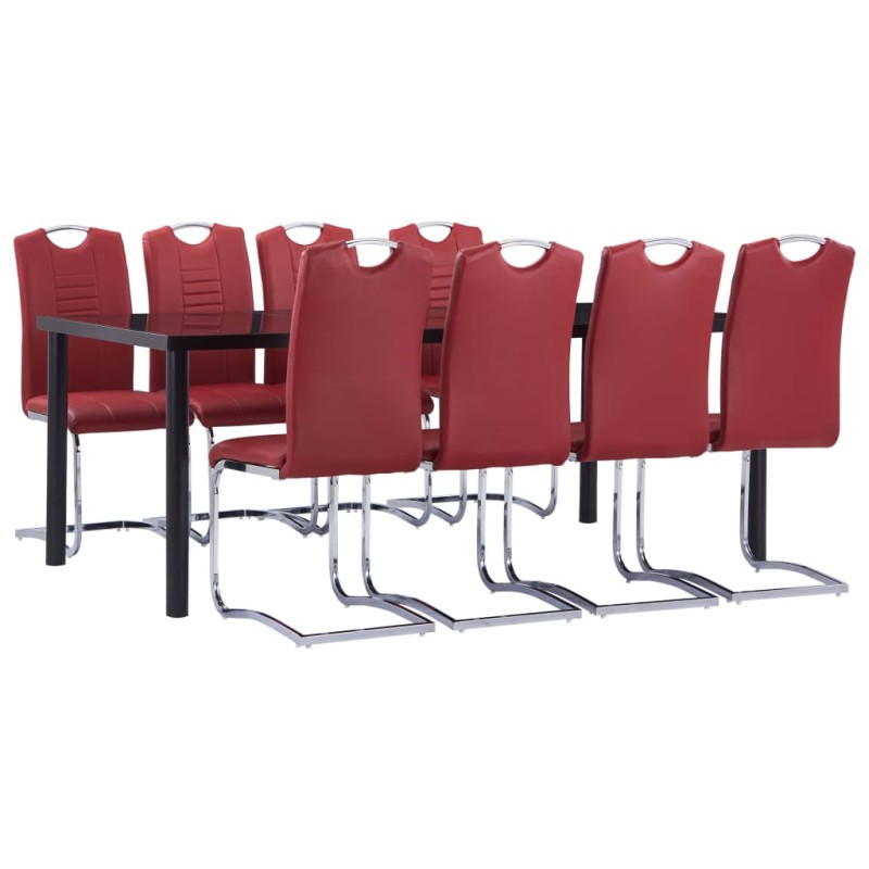 9 pcs conjunto de jantar couro artificial vermelho-Conjuntos de móveis para cozinha e sala de jantar-Home Retail