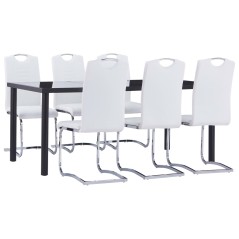 7 pcs conjunto de jantar couro artificial branco