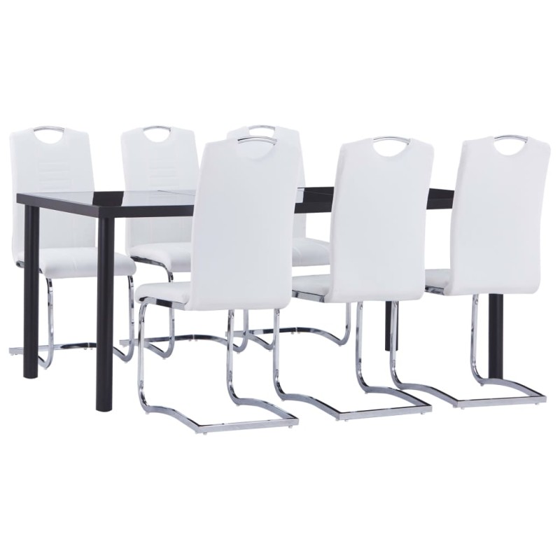 7 pcs conjunto de jantar couro artificial branco-Conjuntos de móveis para cozinha e sala de jantar-Home Retail