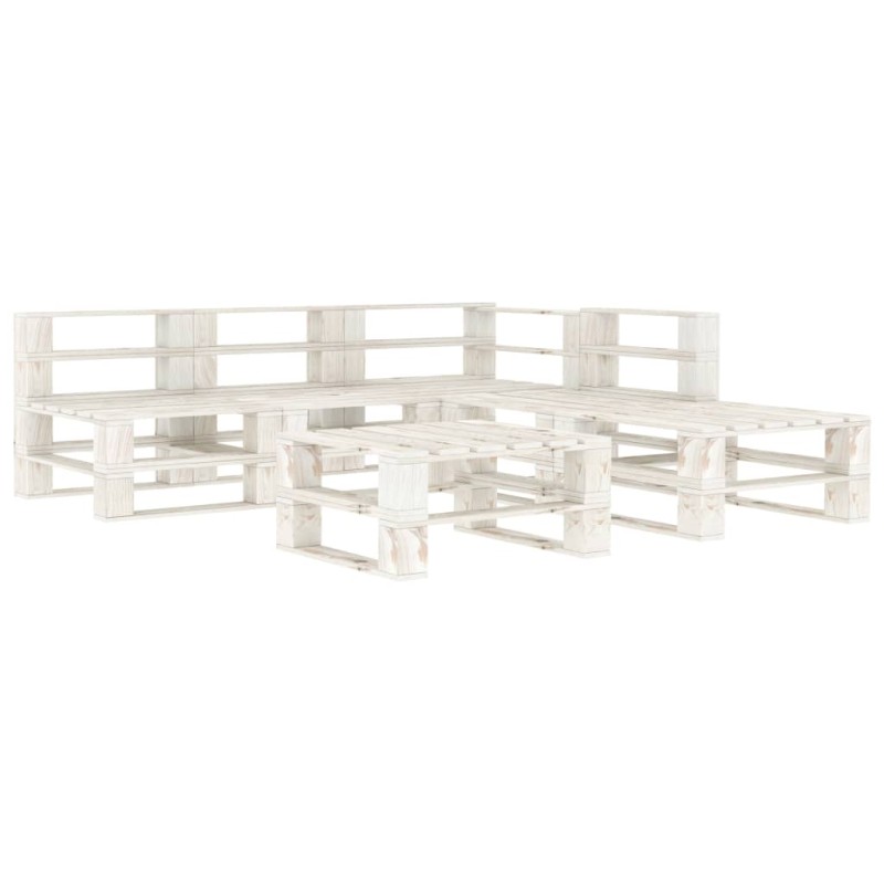 6 pcs conjunto lounge de jardim em paletes madeira branco-Conjuntos de jardim-Home Retail