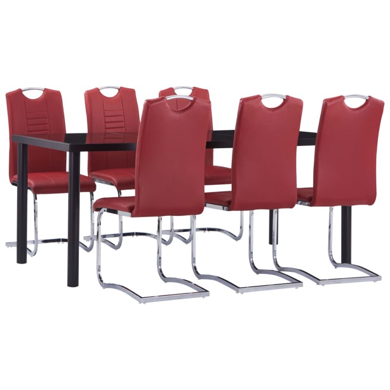 7 pcs conjunto de jantar couro artificial vermelho-Conjuntos de móveis para cozinha e sala de jantar-Home Retail