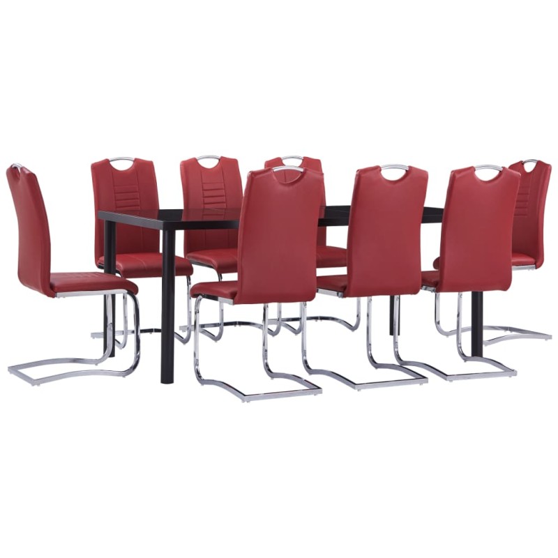 9 pcs conjunto de jantar couro artificial vermelho-Conjuntos de móveis para cozinha e sala de jantar-Home Retail