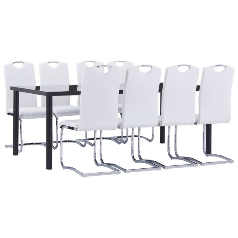 9 pcs conjunto de jantar couro artificial branco-Conjuntos de móveis para cozinha e sala de jantar-Home Retail