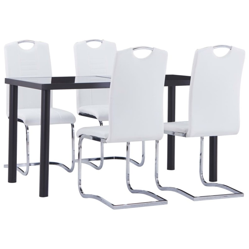 5 pcs conjunto de jantar couro artificial branco-Conjuntos de móveis para cozinha e sala de jantar-Home Retail