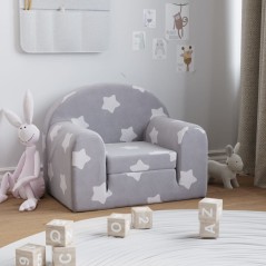 Sofá-cama infantil c/ estrelas pelúcia macia cinzento-claro