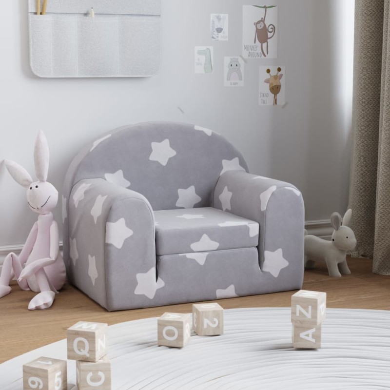 Sofá-cama infantil c/ estrelas pelúcia macia cinzento-claro-Móveis para bebés e crianças-Home Retail