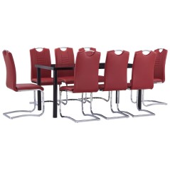 9 pcs conjunto de jantar couro artificial vermelho