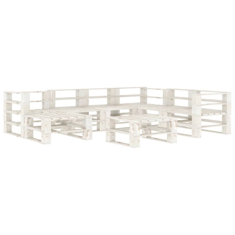 8 pcs conjunto lounge de jardim em paletes madeira branco-Conjuntos de jardim-Home Retail