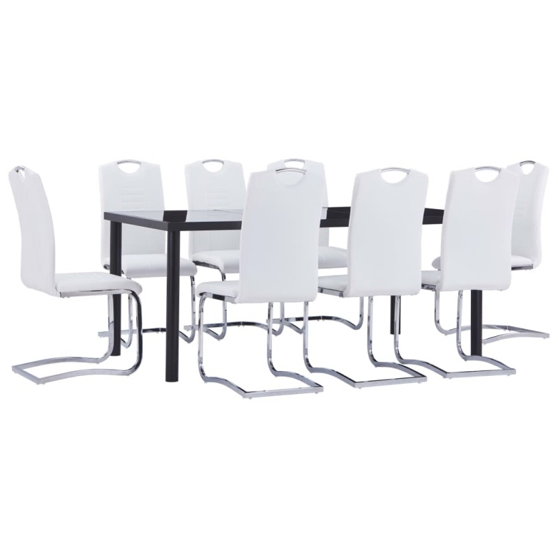 9 pcs conjunto de jantar couro artificial branco-Conjuntos de móveis para cozinha e sala de jantar-Home Retail