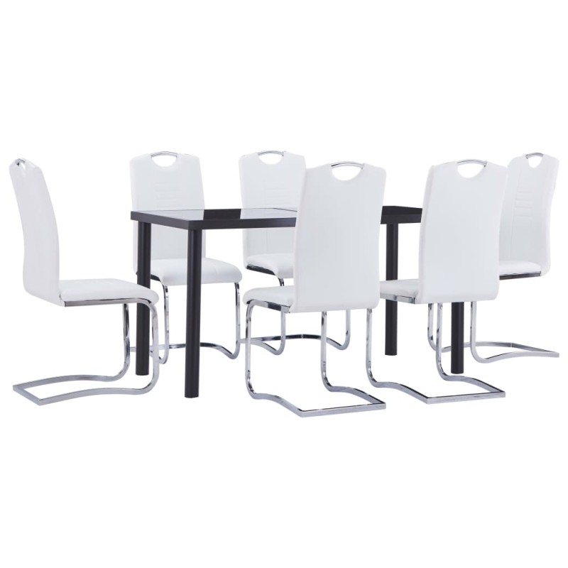 7 pcs conjunto de jantar couro artificial branco-Conjuntos de móveis para cozinha e sala de jantar-Home Retail