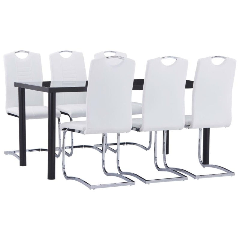 7 pcs conjunto de jantar couro artificial branco-Conjuntos de móveis para cozinha e sala de jantar-Home Retail