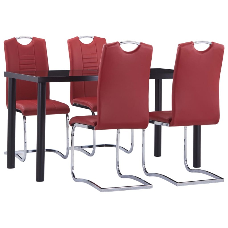 5 pcs conjunto de jantar couro artificial vermelho-Conjuntos de móveis para cozinha e sala de jantar-Home Retail