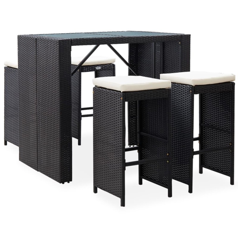 5 pcs conjunto de bar para jardim vime PE e vidro preto-Conjuntos de jardim-Home Retail