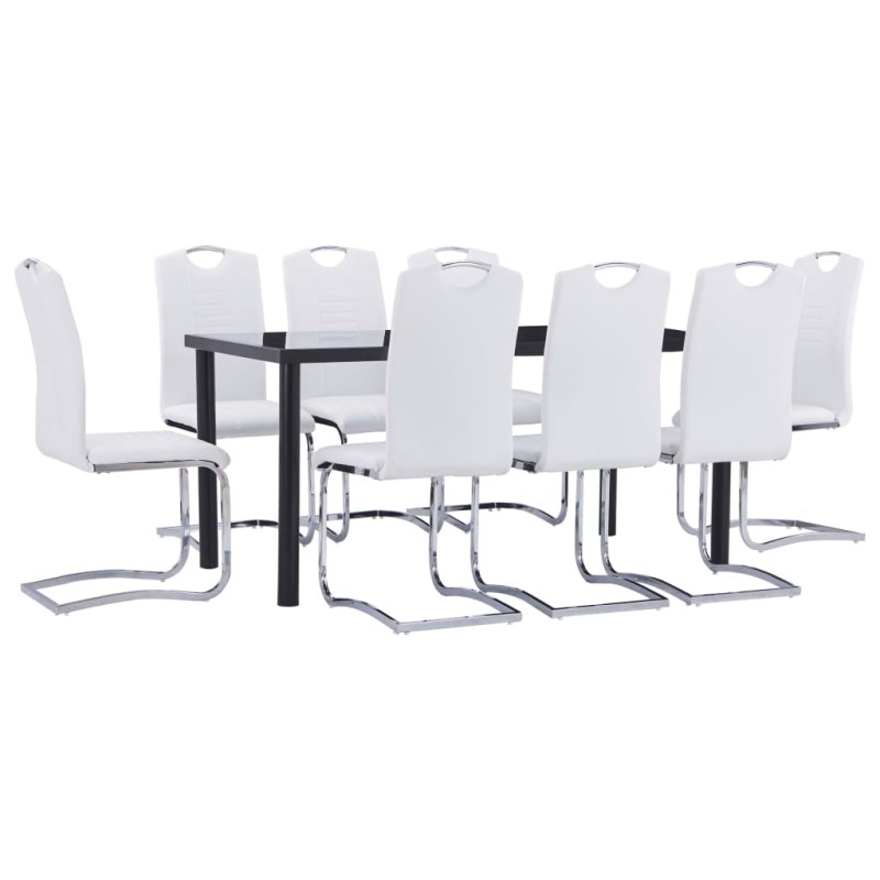 9 pcs conjunto de jantar couro artificial branco-Conjuntos de móveis para cozinha e sala de jantar-Home Retail