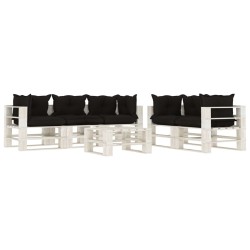 6 pcs conjunto lounge de jardim em paletes c/ almofadões preto