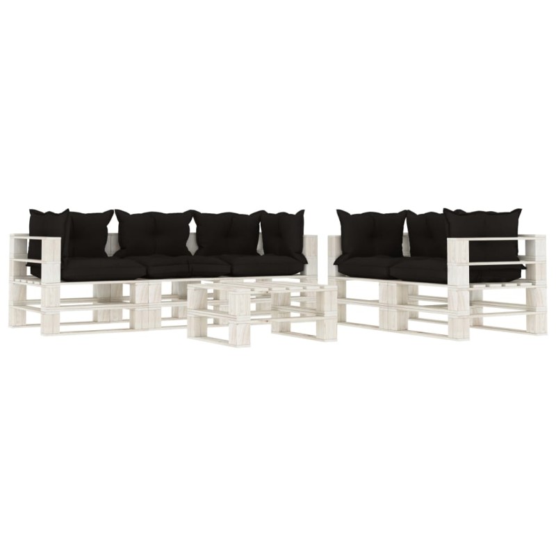 6 pcs conjunto lounge de jardim em paletes c/ almofadões preto-Conjuntos de jardim-Home Retail