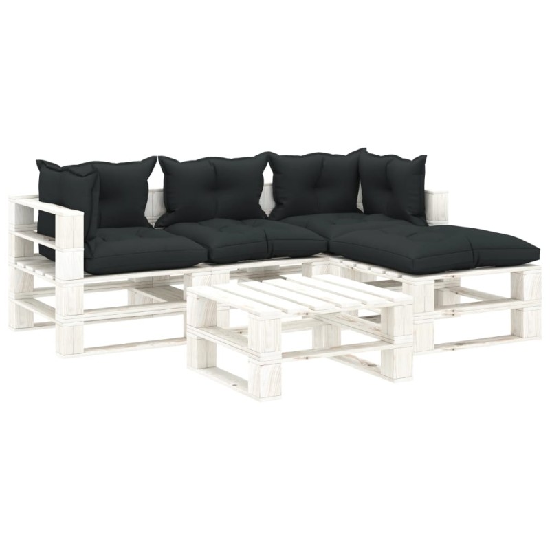 5 pcs conjunto lounge jardim em paletes c/ almofadões antracite-Conjuntos de jardim-Home Retail