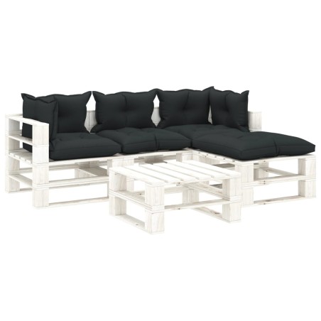 5 pcs conjunto lounge jardim em paletes c/ almofadões antracite