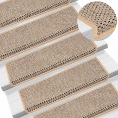 Tapetes escada adesivos aspeto sisal 15pcs 65x21x4cm bege-claro