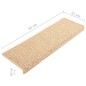 Tapetes escada adesivos aspeto sisal 15pcs 65x21x4cm bege-claro