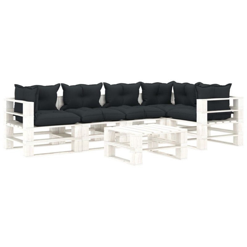 6pcs conj. lounge jardim paletes + almofadões madeira antracite-Conjuntos de jardim-Home Retail