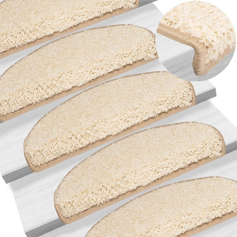 Tapetes de escadas 10 pcs 65x21x4 cm cor creme-Tapetes antiderrapantes para degraus-Home Retail