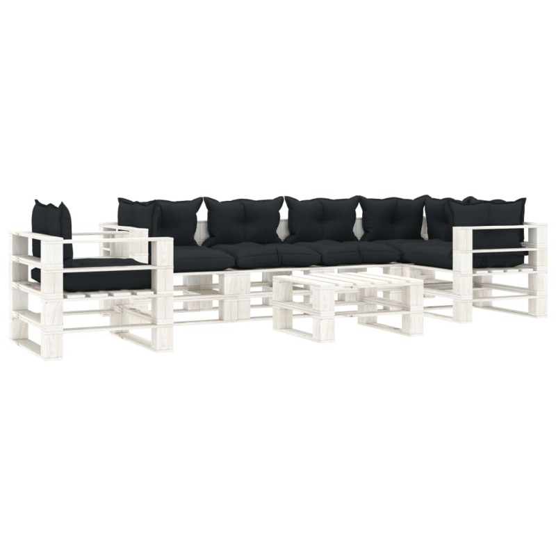 7pcs conj. lounge jardim paletes + almofadões madeira antracite-Conjuntos de jardim-Home Retail