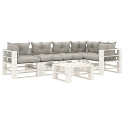 6pcs conj. lounge jardim paletes + almofadões cinza-acastanhado