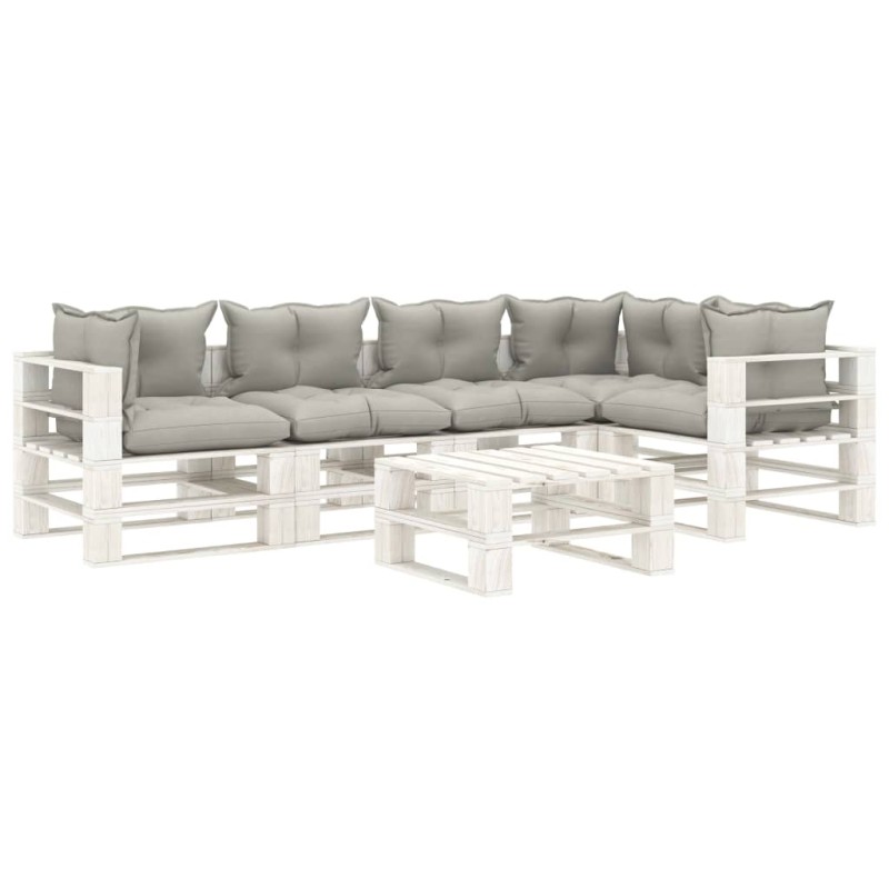 6pcs conj. lounge jardim paletes + almofadões cinza-acastanhado-Conjuntos de jardim-Home Retail