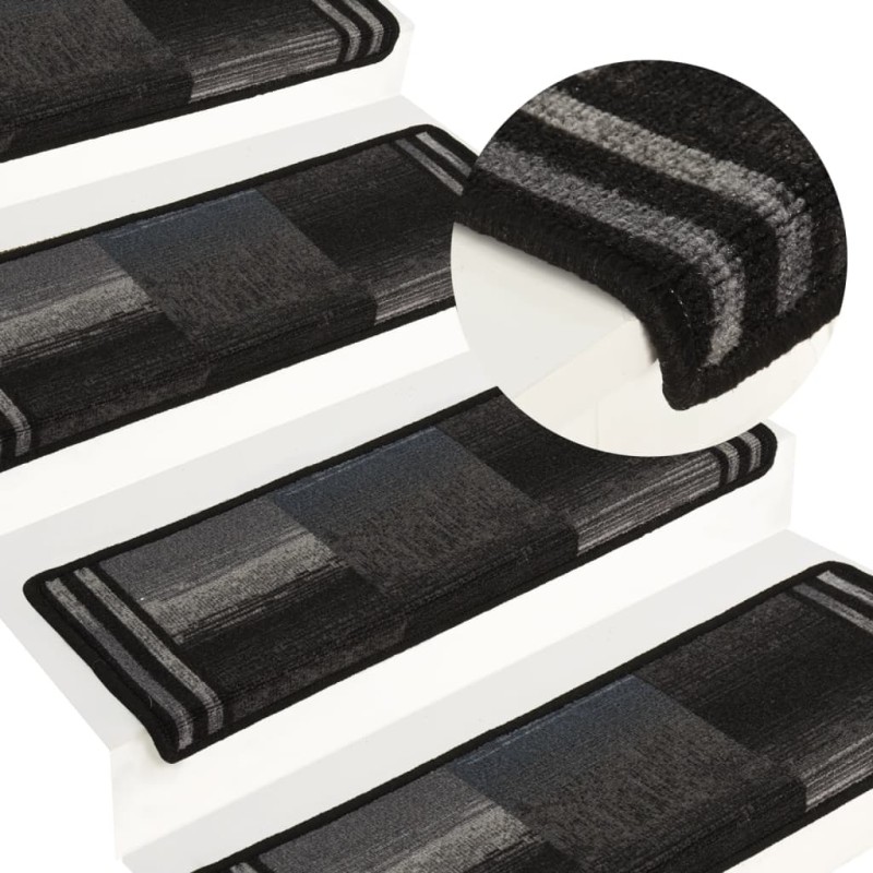 Tapetes de escada autoadesivos 15 pcs 65x21x4 cm preto/cinzento-Tapetes antiderrapantes para degraus-Home Retail