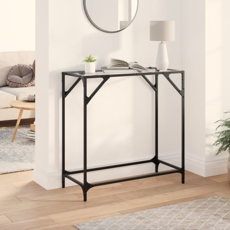 Mesa consola com tampo em vidro transparente 80x35x81 cm aço-Mesas consola-Home Retail