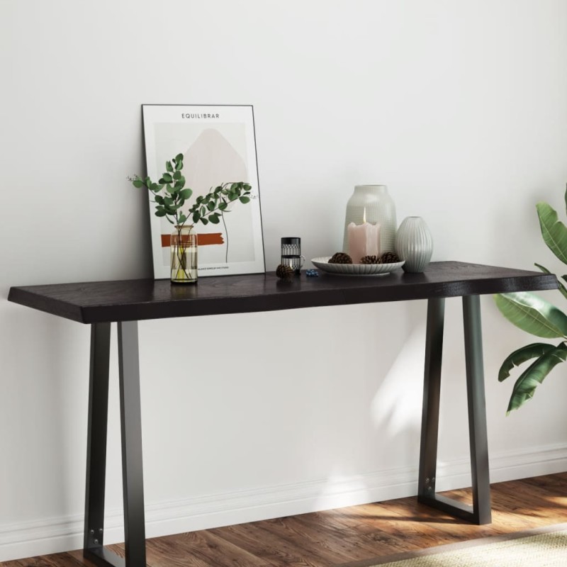 Tampo de mesa com bordas vivas maciço tratado castanho-escuro-Tampos de mesa-Home Retail